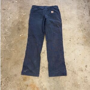 Carhartt Relaxed Fit Canvas Work Pants Navy Blue 34x34 Distressed